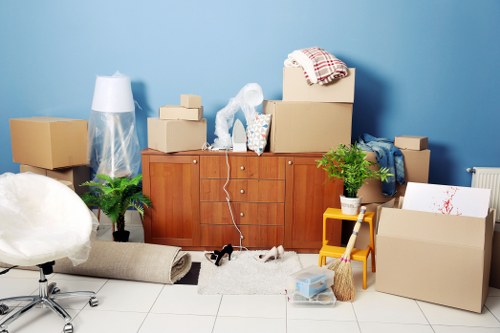 Boxes and furniture prepared for a small removal in Shoreditch