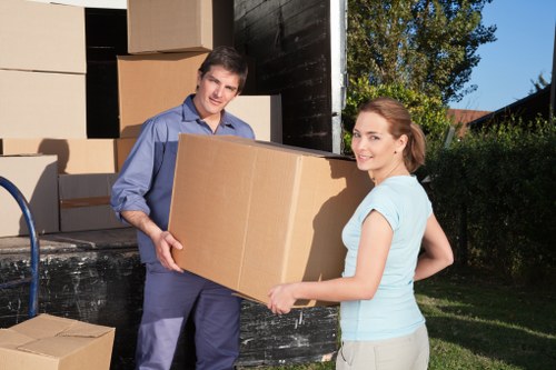 Packed boxes and furniture prepared for storage in Shoreditch